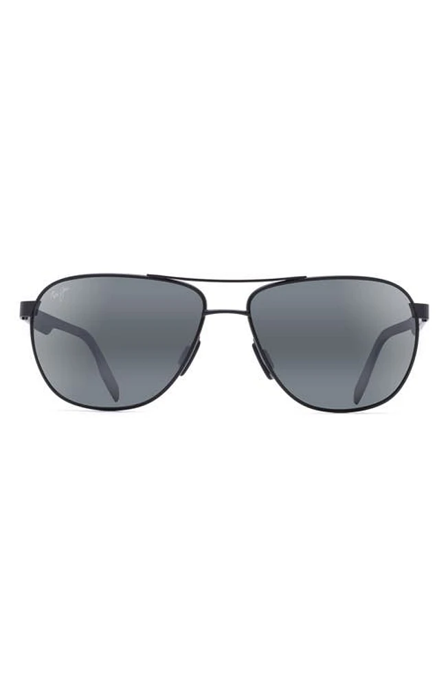 Maui Jim Castles PolarizedPlus2 61mm Aviator Sunglasses in Matte Black at Nordstrom