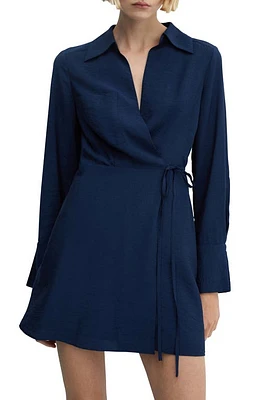 MANGO Long Sleeve Wrap Dress Night Blue at Nordstrom,