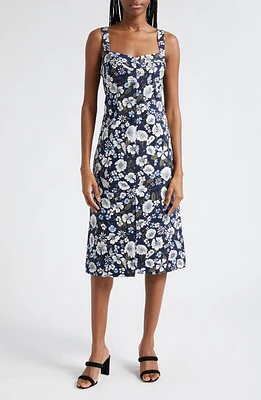 Veronica Beard Colleen Floral Cotton Midi Dress Line Navy at Nordstrom,