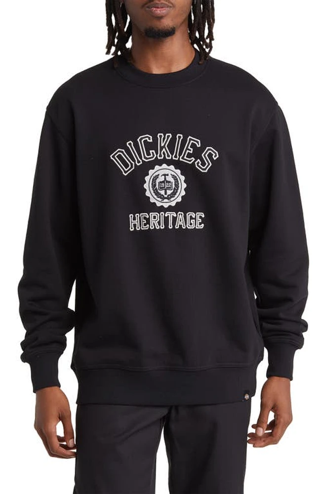 Dickies Oxford Logo Appliqué Crewneck Sweatshirt in Knit Black at Nordstrom, Size Medium