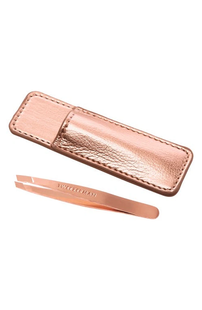 TWEEZERMAN Rose Gold Mini Slant Tweezer & Case Set at Nordstrom