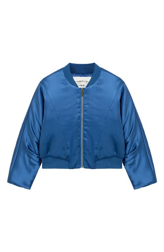 Habitual Kids Kids' Crop Satin Bomber Jacket in Blue at Nordstrom, Size 16