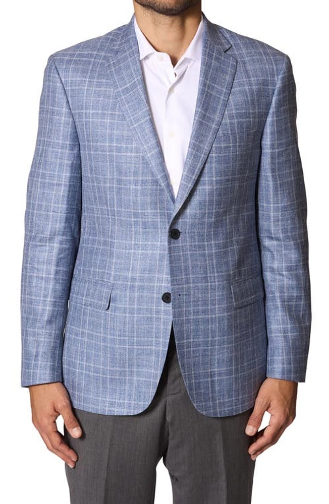 JB Britches Plaid Wool & Silk Blend Sport Coat Light Blue at Nordstrom,