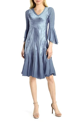 Komarov Three-Quarter Sleeve Charmeuse & Chiffon Midi Dress Persian Violet Blue Ombre at Nordstrom,