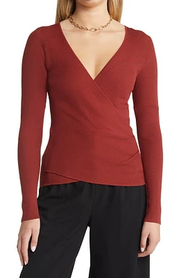 halogen(r) Surplice V-Neck Sweater in Burgundy Russet at Nordstrom, Size Xx-Large