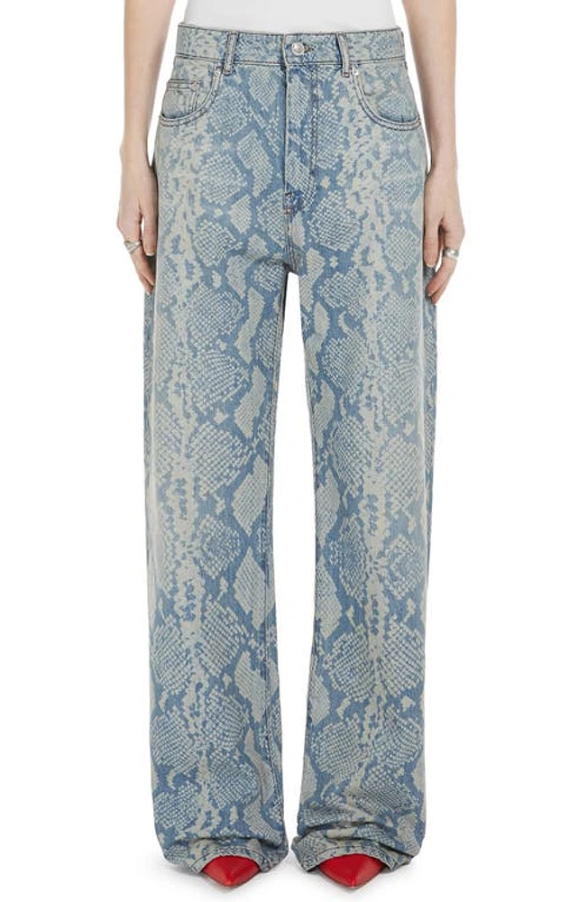 SPORTMAX Python Print Denim Wide Leg Jeans Midnight Blue at Nordstrom,