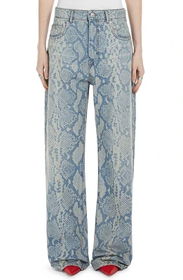 SPORTMAX Python Print Denim Wide Leg Jeans Midnight Blue at Nordstrom,