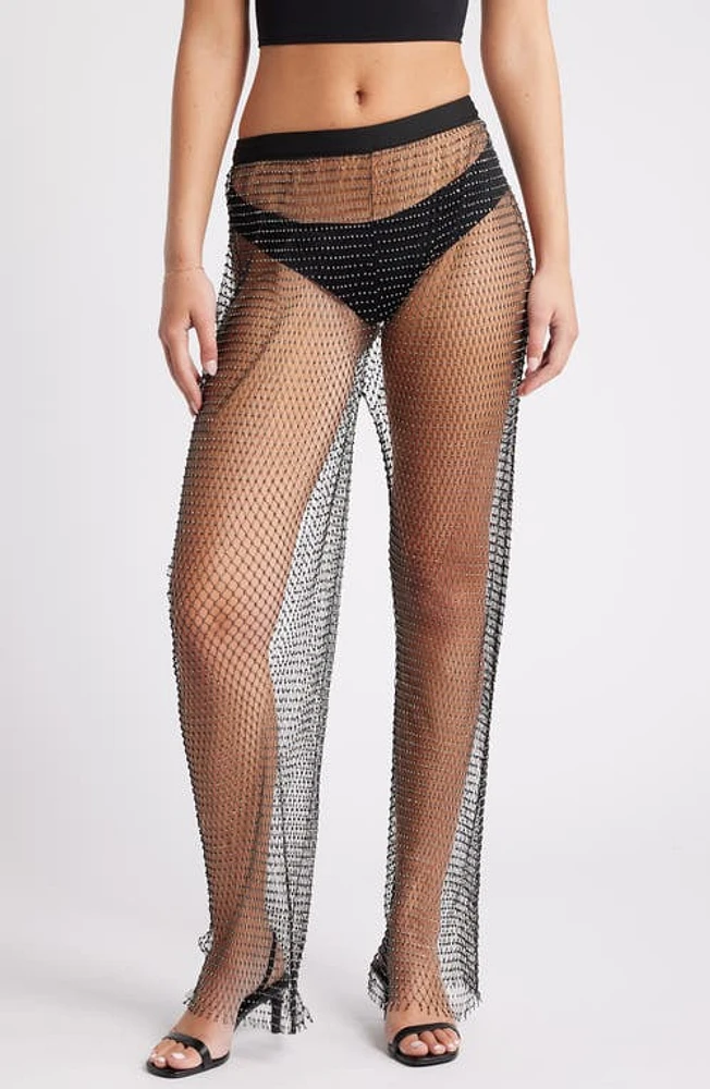 NASTY GAL Diamante Sheer Fishnet Pants Black at Nordstrom,