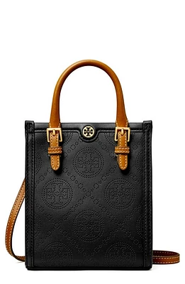 Tory Burch Mini T Monogram Perforated Leather Crossbody Tote in Black at Nordstrom