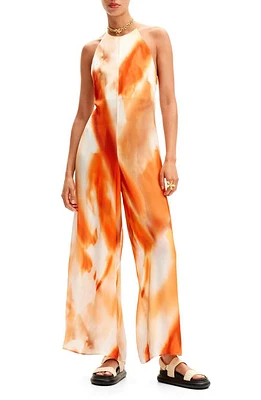 Desigual Abstract Halter Jumpsuit Orange at Nordstrom,