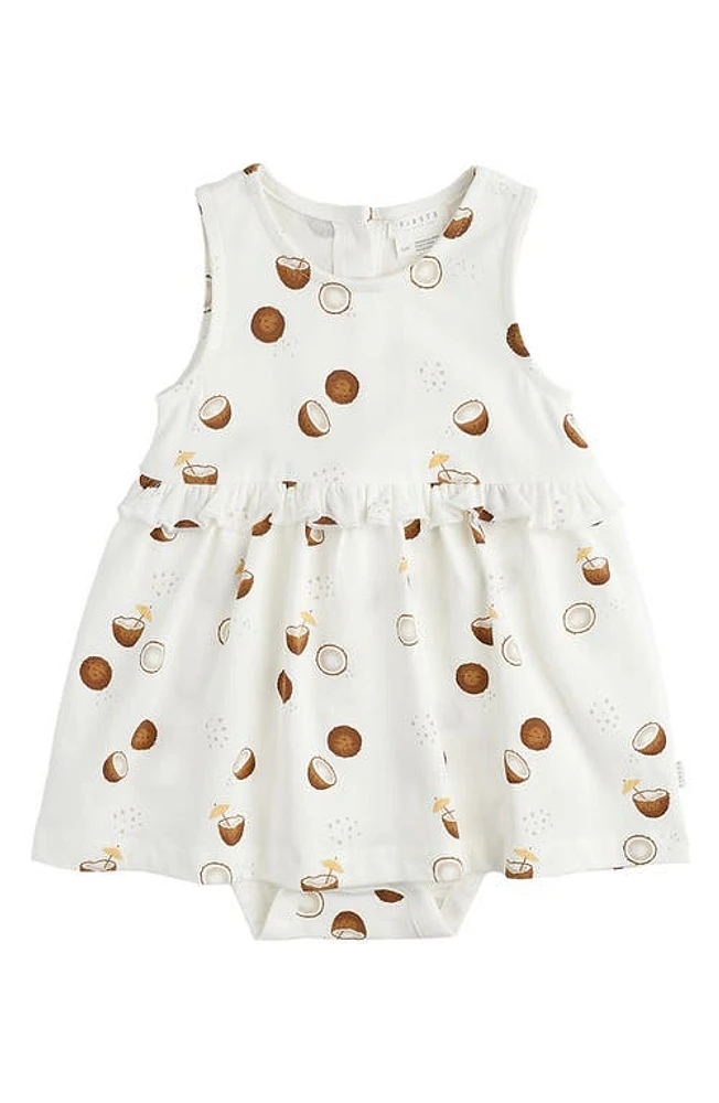 Petit Lem Coconut Print Stretch Organic Cotton Skirted Bodysuit Off White at Nordstrom,