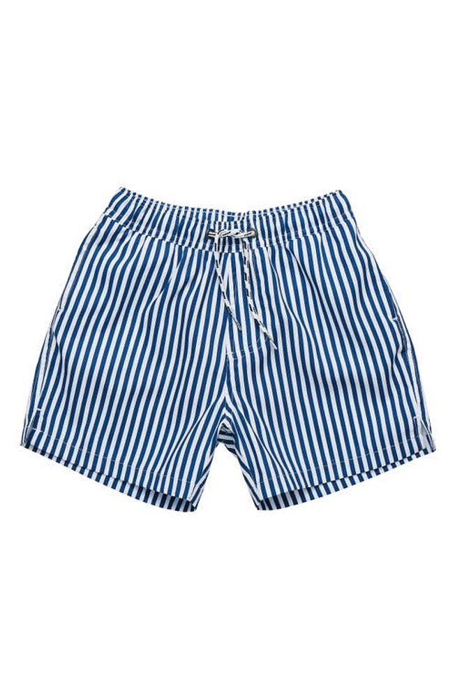 Snapper Rock Kids' Denim Stripe Swim Trunks Blue at Nordstrom,