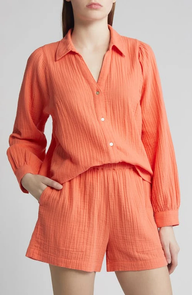 Rails Lo Organic Cotton Gauze Button-Up Shirt Papaya at Nordstrom,