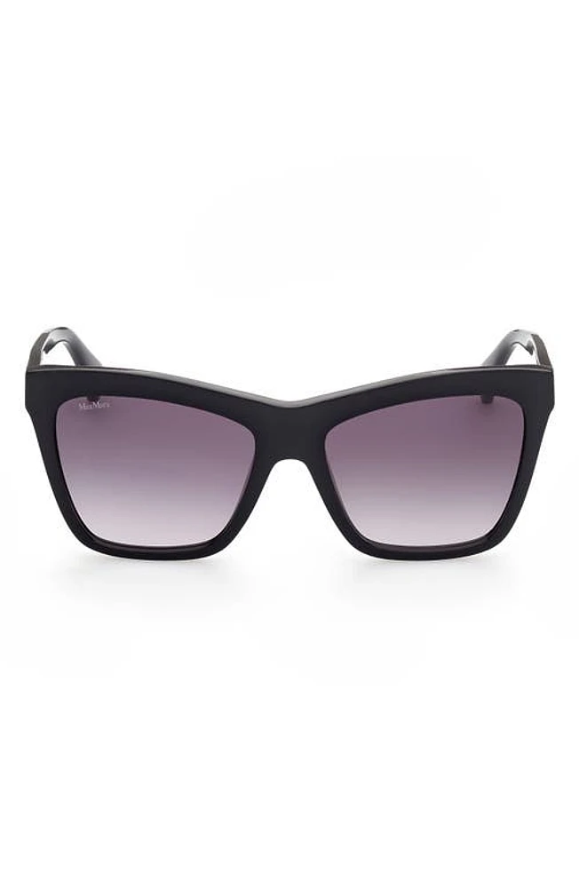 Max Mara 55mm Geometric Sunglasses in Shiny Black /Gradient Smoke at Nordstrom