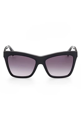 Max Mara 55mm Geometric Sunglasses in Shiny Black /Gradient Smoke at Nordstrom