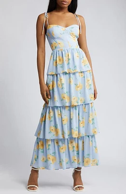 WAYF THe Lexi Floral Tiered Maxi Dress Cornflower at Nordstrom,