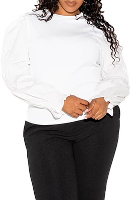 BUXOM COUTURE Mixed Media Balloon Sleeve Blouse White at Nordstrom, X