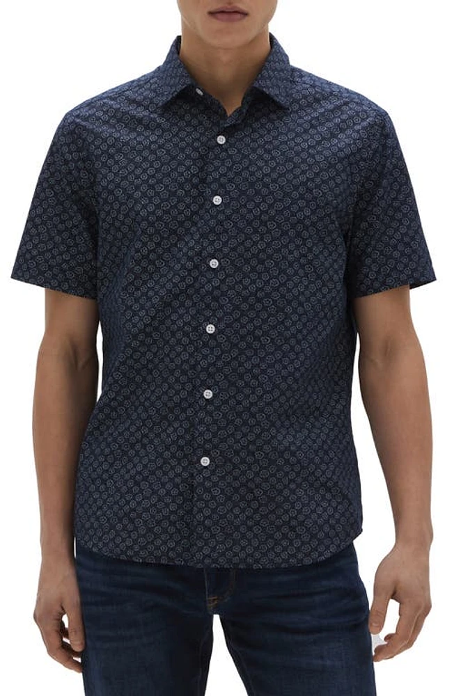 Robert Barakett Dixon Floral Print Short Sleeve Button-Up Shirt in Navy at Nordstrom, Size Large