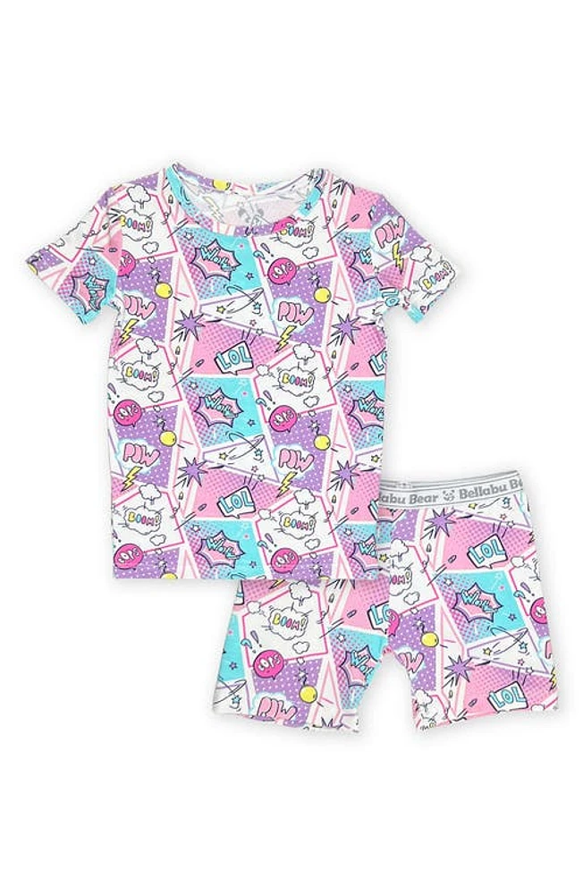 Bellabu Bear Kids' Comic Purple Fitted Two-Piece Pajamas at Nordstrom, Size 18-24M