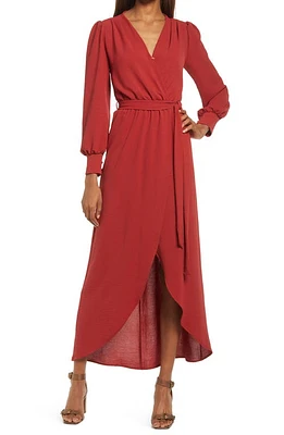 Fraiche by J Long Sleeve Faux Wrap Dress Rust at Nordstrom,