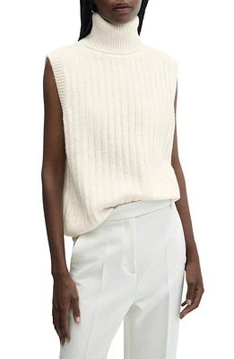 MANGO Rib Sleeveless Turtleneck Sweater Ecru at Nordstrom,