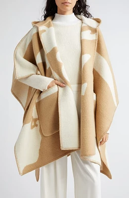 burberry Equestrian Knight Hooded Wool Cape in Archive Beige at Nordstrom