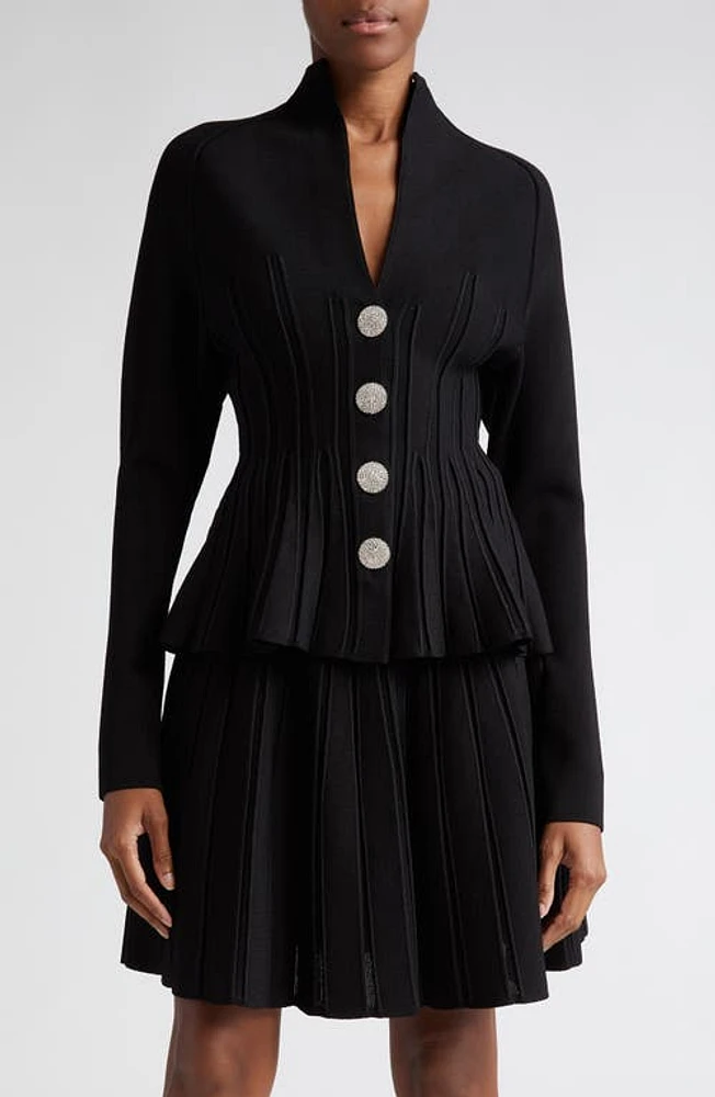 Balmain Crystal Button Peplum Rib Cardigan in Black at Nordstrom, Size 4 Us