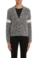 Moncler Stripe Sleeve Marled Wool Blend Cardigan in Black at Nordstrom, Size Small