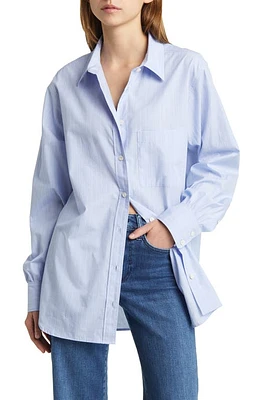 FRAME Pinstripe Oversize Cotton Button-Up Shirt Chambray Blue at Nordstrom,