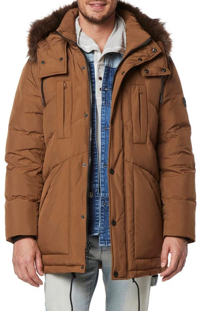 Andrew Marc Tremont Water Resistant Down Quilted Parka with Faux Fur Trim Sepia at Nordstrom,