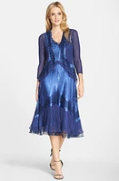 Komarov Lace Trim Charmeuse & Chiffon Dress with Jacket Navy at Nordstrom,