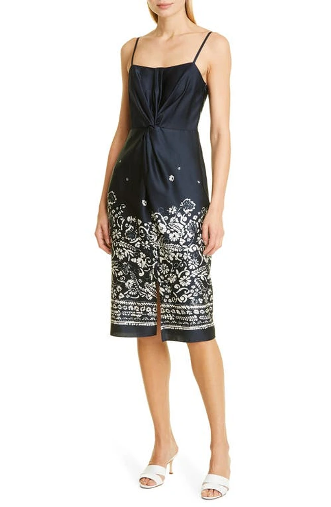 Donna Karan New York Border Print Satin Slipdress Navy/White at Nordstrom,