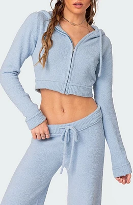 EDIKTED Plush Crop Hoodie Blue at Nordstrom,