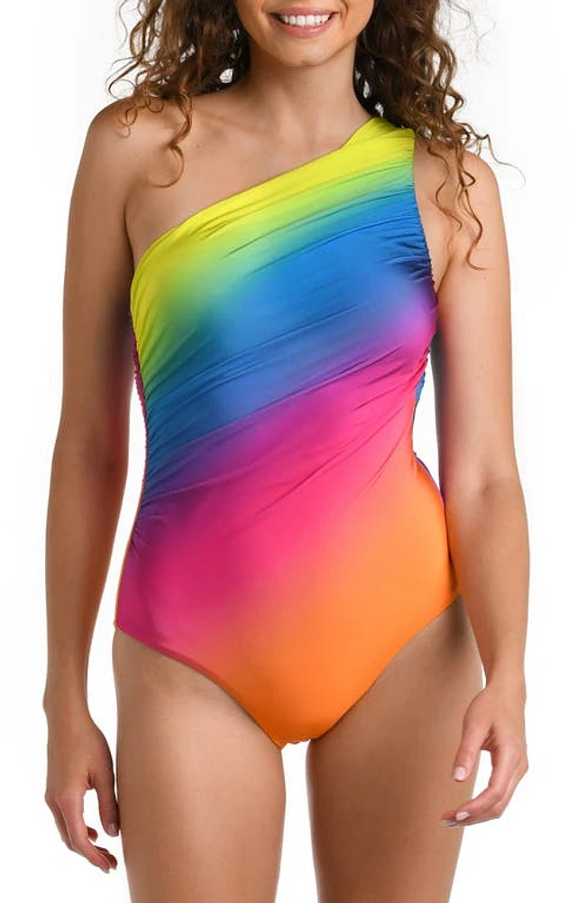 La Blanca Rainbow Shirred One-Shoulder One-Piece Swimsuit Multi at Nordstrom,