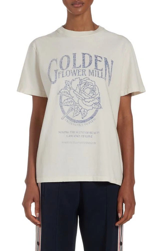 Golden Goose Flower Mill Distressed Silk Blend Graphic T-Shirt Heritage White at Nordstrom,