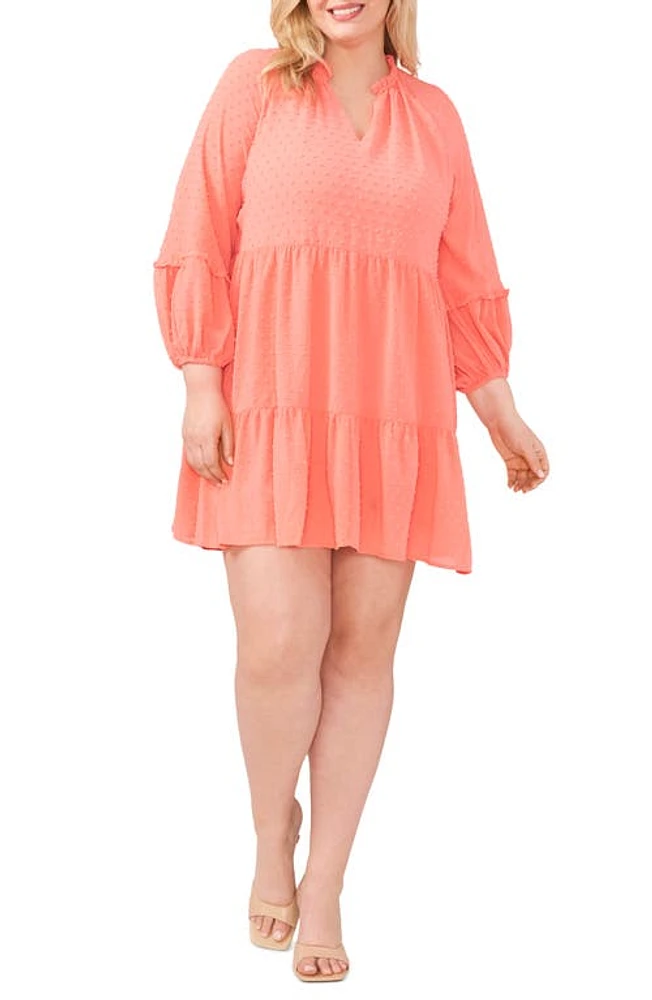 CeCe Long Sleeve Clip Dot Babydoll Dress Cameo Coral at Nordstrom,