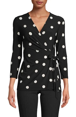 Anne Klein Dot Faux Wrap Top Black/Anne White at Nordstrom,