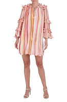 bcbg Stripe Pleated Ruffle Minidress Multi at Nordstrom,