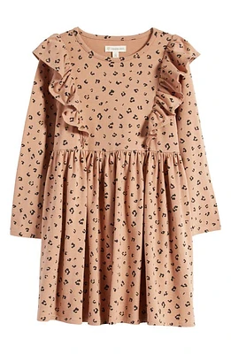 Tucker + Tate Kids' Ruffle Long Sleeve Fit & Flare Dress Tan Tawny Mini Leopard at Nordstrom,