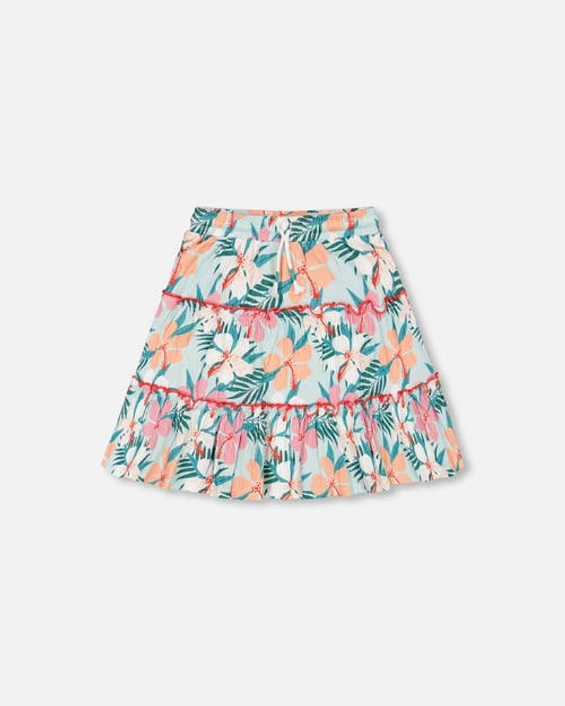 Deux Par Deux Girl's Long Crinkle Peasant Skirt Blue Printed Beach Hibiscus in Blue Printed Beach Ibiscus at Nordstrom