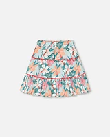 Deux Par Deux Girl's Long Crinkle Peasant Skirt Blue Printed Beach Hibiscus in Blue Printed Beach Ibiscus at Nordstrom