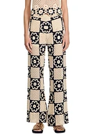 sandro Nadav Floral Crochet Wide Leg Pants Beige /Black at Nordstrom,