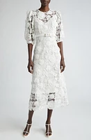 Zimmermann Halliday Floral Belted Lace Midi Dress Ivory at Nordstrom,