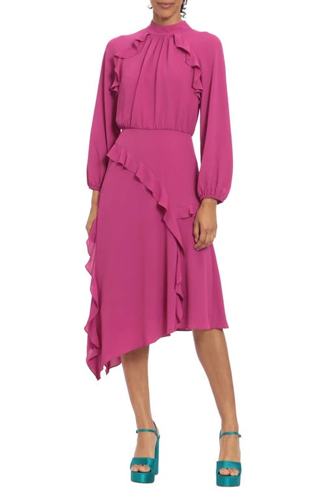 DONNA MORGAN FOR MAGGY Ruffle Long Sleeve Midi Dress Fuschia at Nordstrom,