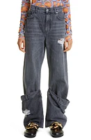 JW Anderson Gender Inclusive Bucket Distressed Straight Leg Jeans in Grey at Nordstrom, Size 32