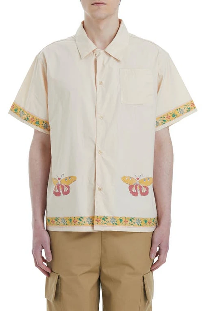 FOUND Moth Cotton Graphic Camp Shirt Cream at Nordstrom,