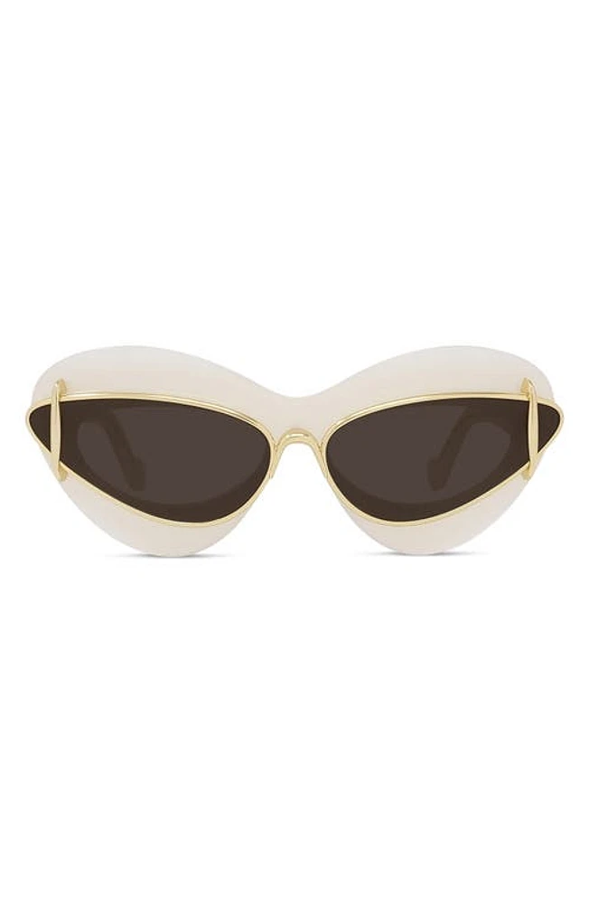 Loewe Double Frame 67mm Oversize Cat Eye Sunglasses in Ivory /Brown at Nordstrom