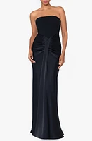 Betsy & Adam Strapless Satin Gown in Black at Nordstrom, Size 2