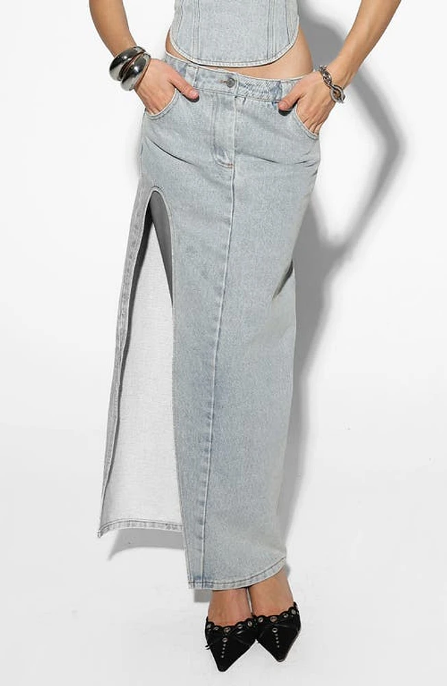 BY. DYLN Zayne Denim Maxi Skirt Blue at Nordstrom,