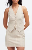 Madewell Glen Plaid Linen & Cotton Cutaway Vest Top Sesame Maeve at Nordstrom,